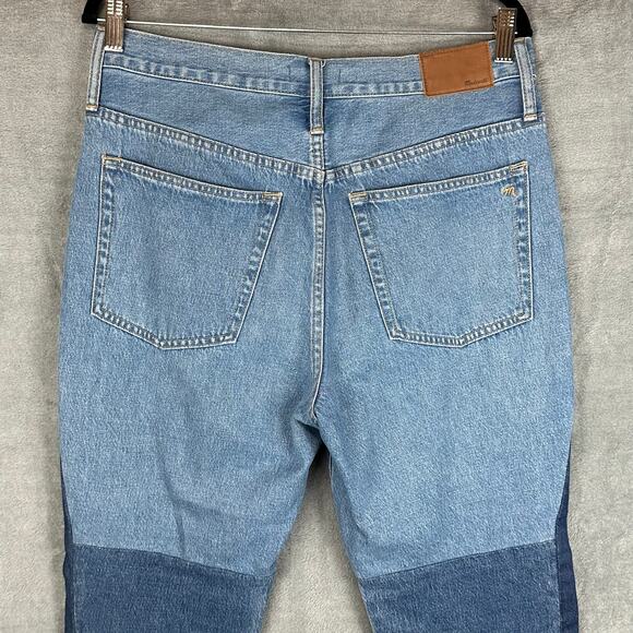 Madewell X ISKO Jeans Women 30 Blue Patchwork Flare Raw Hem Boho Festival Hippie - Picture 4 of 13